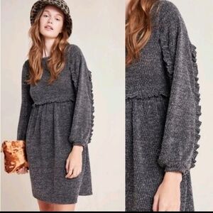 Anthropologie RO&DE Stella Gray Long Sleeve Ruffle Sweater Knit Dress Size XS